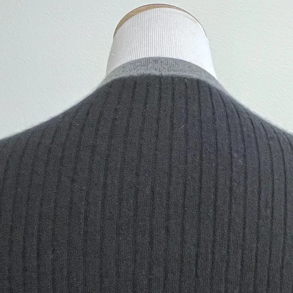 Vince black gray ribbed cashmere cardigan sweater long v neck with pockets M
